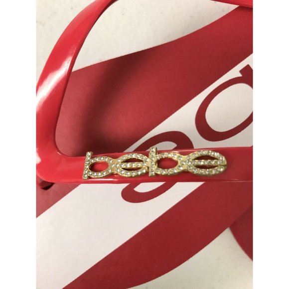 🌹Women’s Flip Flops Bebe Tierla Lightly Cushioned Footbed Size 5/6 Red/ White - Picture 6 of 12